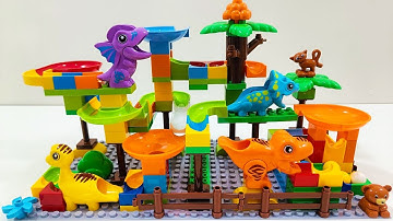 Satisfying Building Blocks Marble Run Race ASMR - Cute Dinosaurs Course
