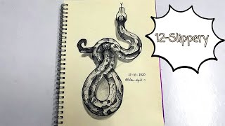 inktober challenge Day 12 - slippery - Drawing snake || تحدي انكتوبر - رسم ثعبان!