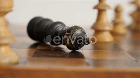 Slow motion wooden chess set figures end of game shallow DOF 1920X1080 HD footage - Black player...