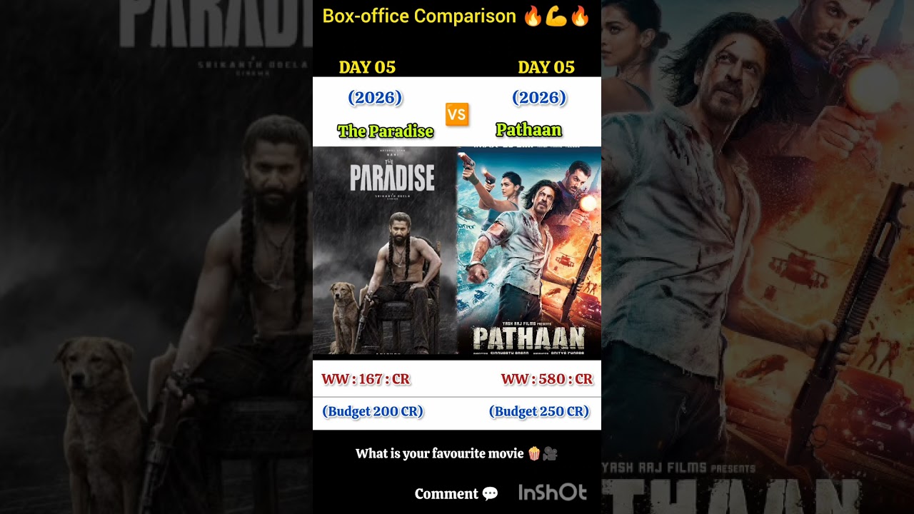 The Paradise Vs Pathaan DAY 05 Worldwide Collection Box-office Comparison Movies 🔥💪🔥💯🍿💯💬🍿#shorts