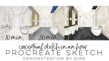 Quick Sketch - Using Procreate for Interior Design - time lapsed demonstration on drawing a bathroom