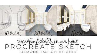 Celebrity Quick Sketch - Using Procreate for Interior Design - time lapsed demonstration on drawing a bathroom Wealth