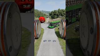 Moon Car & Capsule Bus vs Hydraulic Bollard #shorts #beamngdrive #kidsgamertech