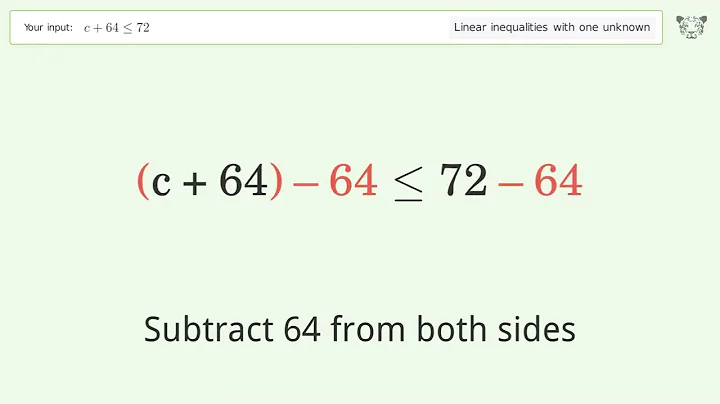 Solving Linear Inequalities: c+64 is Smaller Than or Equal to 72