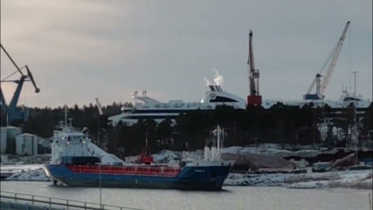 Viking Grace At The Drydock On A Wintery Morning With MS Aurelie