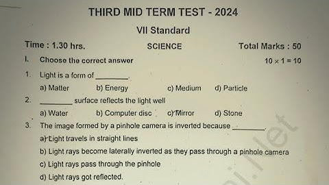 7th std science third mid term test question paper 2024