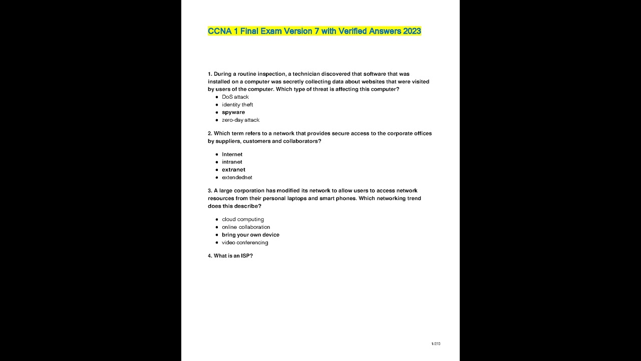 Ccna 1 Final Exam Version 7 With Verified Answers 2023 2024