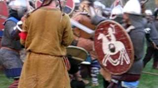 Fight of russian vikings. Historical reenactment. Секира