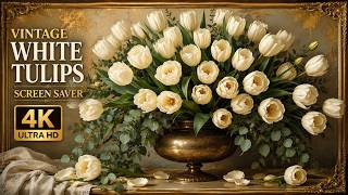 Vintage White Tulips Screensaver 4K 🤍 Timeless Floral Oil Paintings for Frame TV & Elegant Home Déc screenshot 3