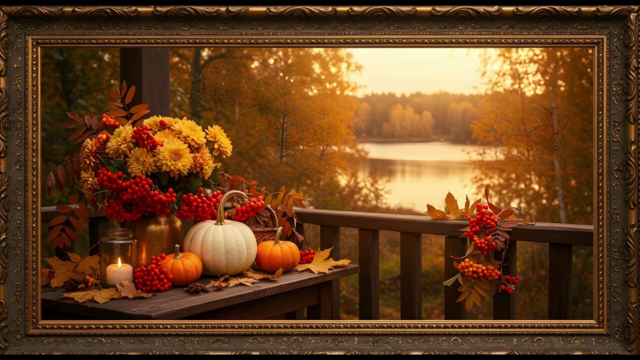 Frame TV Art — Autumn Porch: White Pumpkin & Candlelight