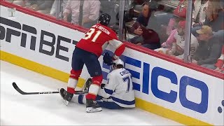 Anthony Cirelli Heads To Locker Room After Slamming Into Boards