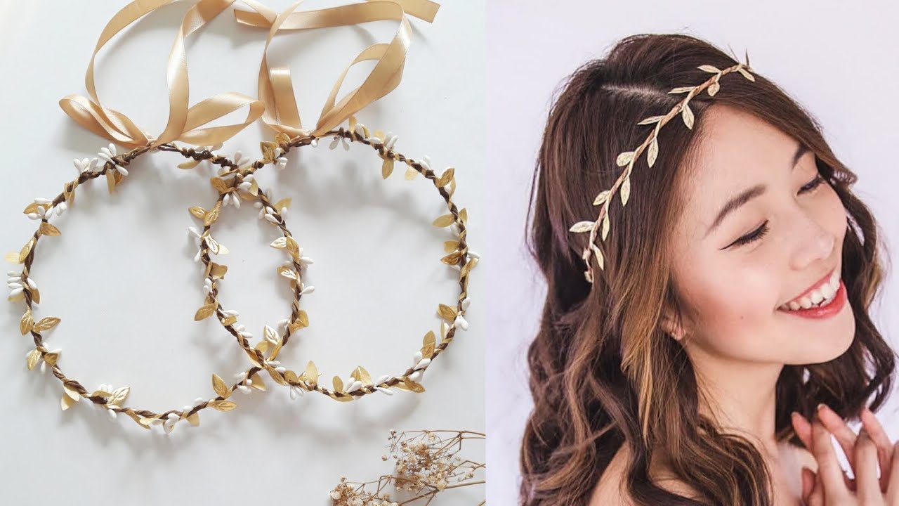 Cara membuat flower crown daun gold simple | mahkota bunga diy | how to make floral crown