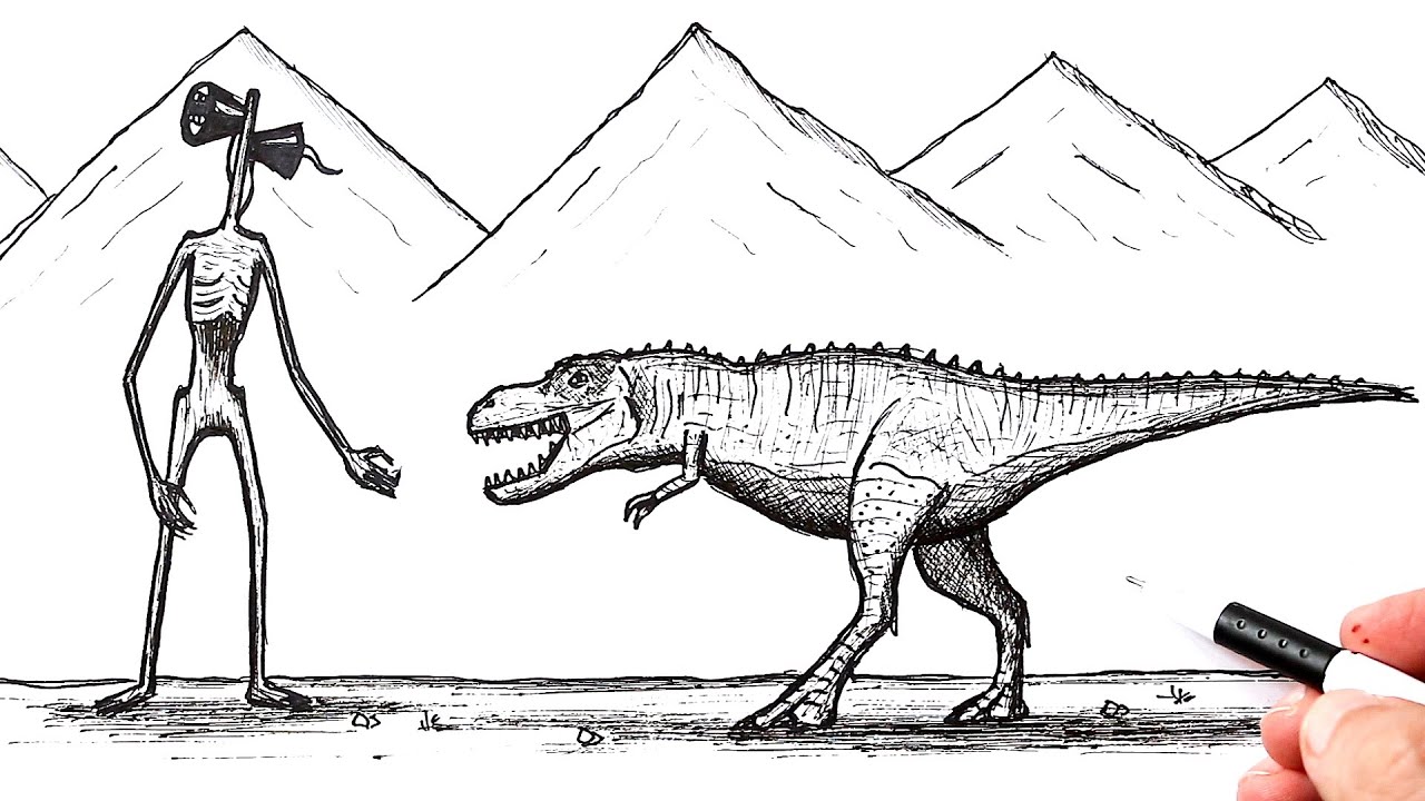 Как нарисовать Сиреноголового атакующего Динозавра