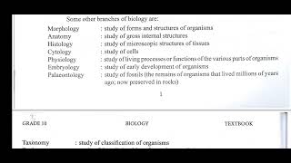 Grade 10 Biology Chapter 1 The Different Fields Of Study In Biology