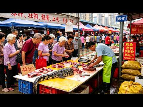 The most amazing market in Guangzhou, China! Live crocodiles are a local specialty!
