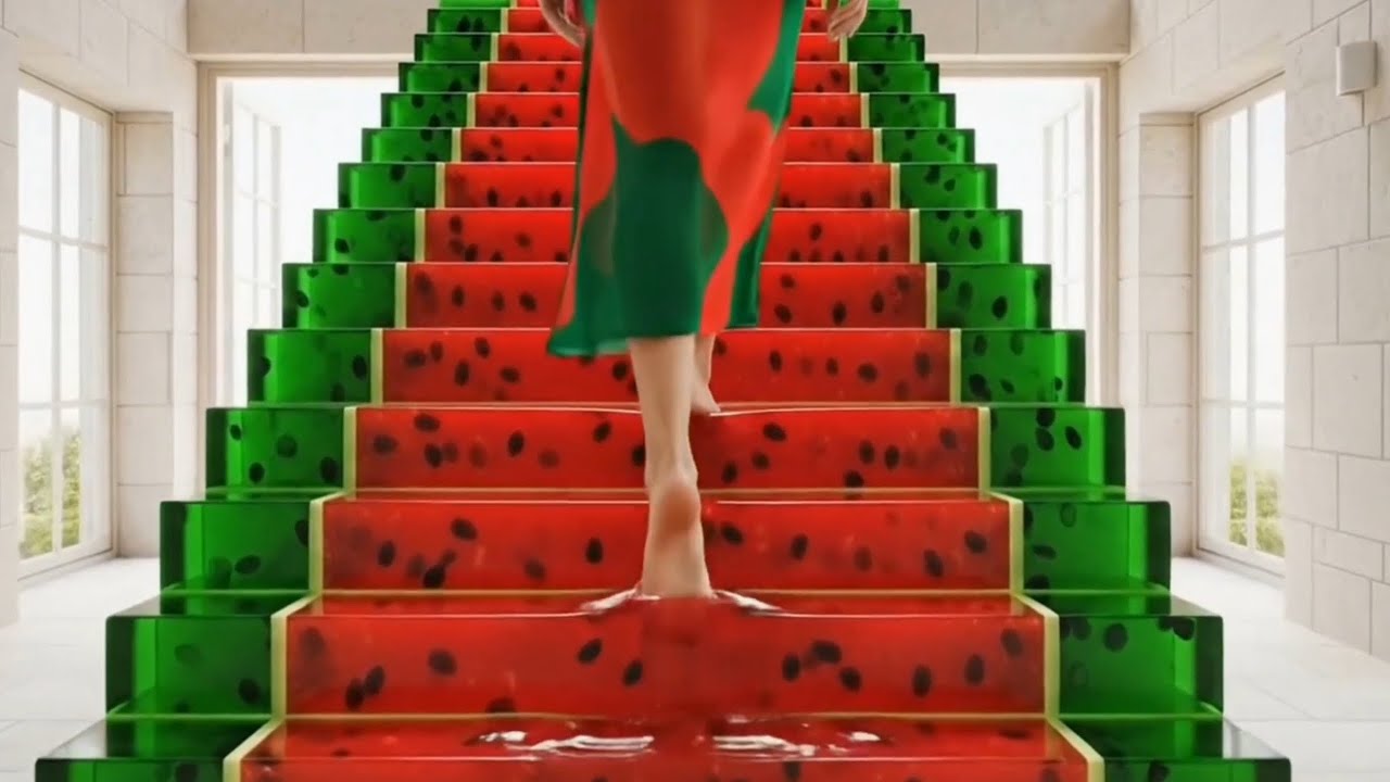 ASMR Relax Walking Up Endless Watermelon Glass Stairs 🍉✨ So Satisfying