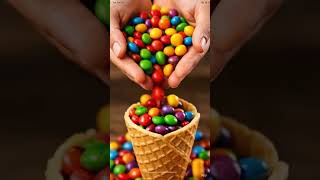 Pouring lot's of colourful rainbow candy sweet ASMR 
