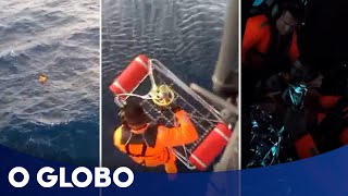 Sobrevivente de naufrágio em SC, há dois dias boiando em alto-mar, é resgatado de helicóptero