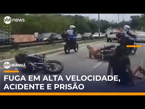 Video motociclista-sem-placa-tenta-fugir-da-policia-e-causa-acidente-no-rj-sbt-manha