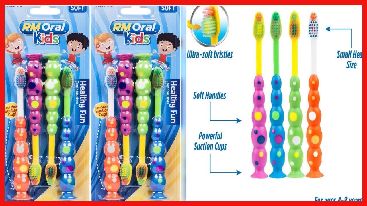 RM Oral Kids Healthy Fun Suction Cup Soft Toothbrushes, 4 Count Twin