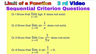 Sequential Criterion Questions | #limitoffunction #sequentialcriterion #limits 