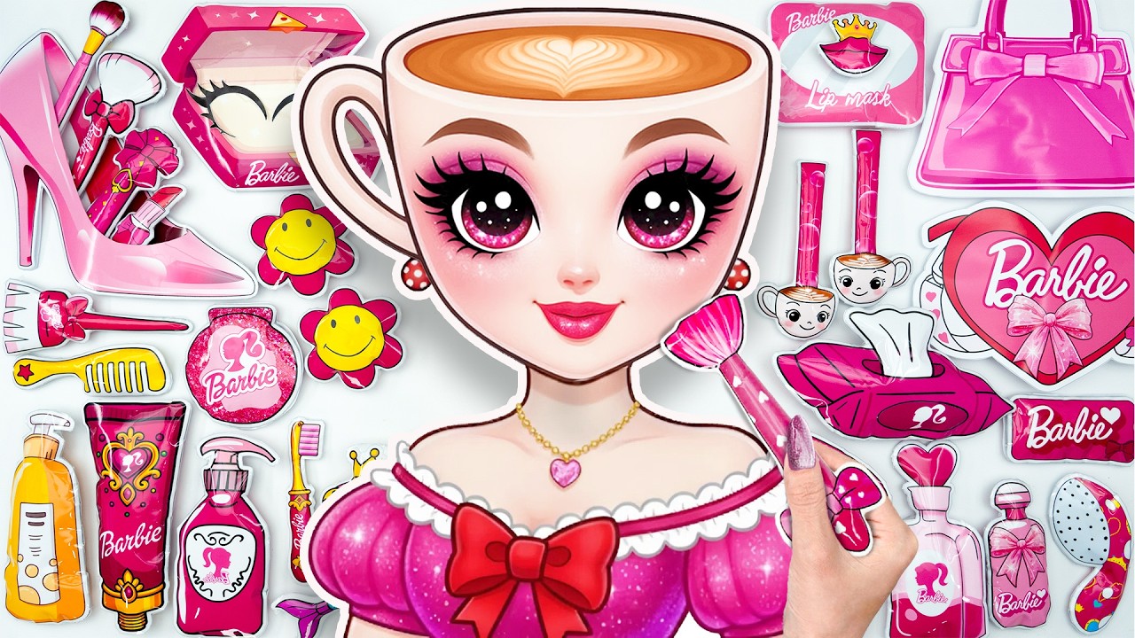 💖Paper DIY💖 Ballerina Cappuccina Pink Glow Up Skincare + Makeup + Nails Blind Bag Unboxing ASMR