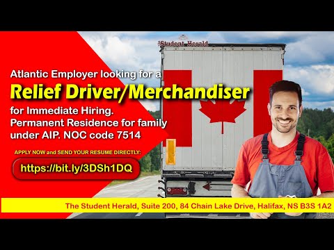 Canadian Job Vacancies with Permanent Residence for the family: Relief Driver Merchandiser NB