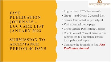 Fast publication Journals – UGC CARE List January 2023 - submission to acceptance period - 40 days
