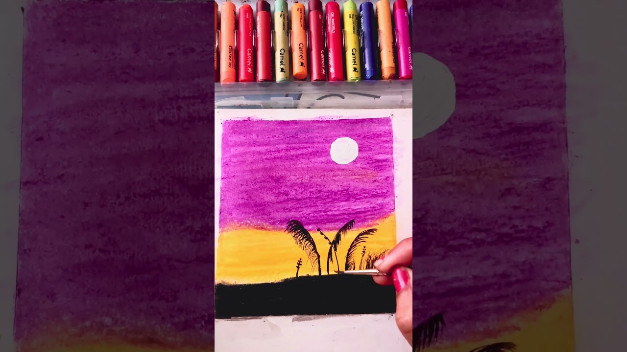 Easy Sunset Drawing 🎨 With Oil Pastels
