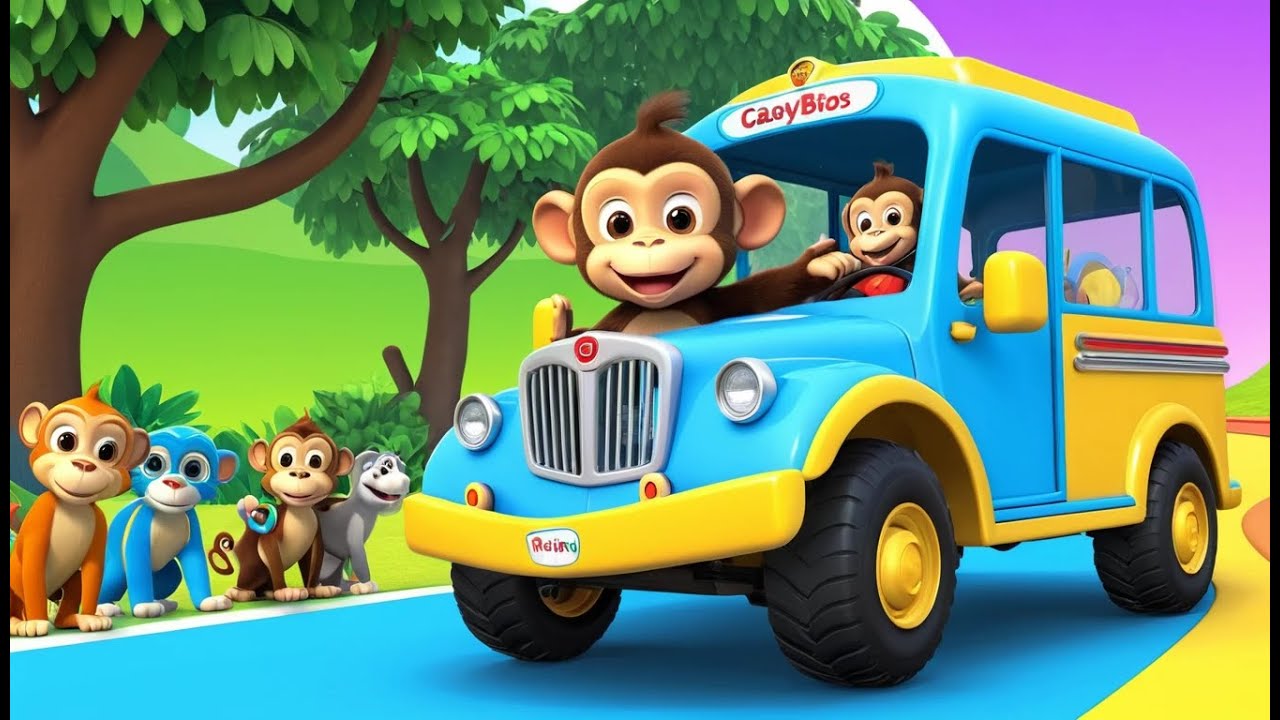 Monkey Max on the Toot Toot Bus 🐒🚌 | 3D Animated Nursery Rhyme for Kids | Toddler Learning Video
