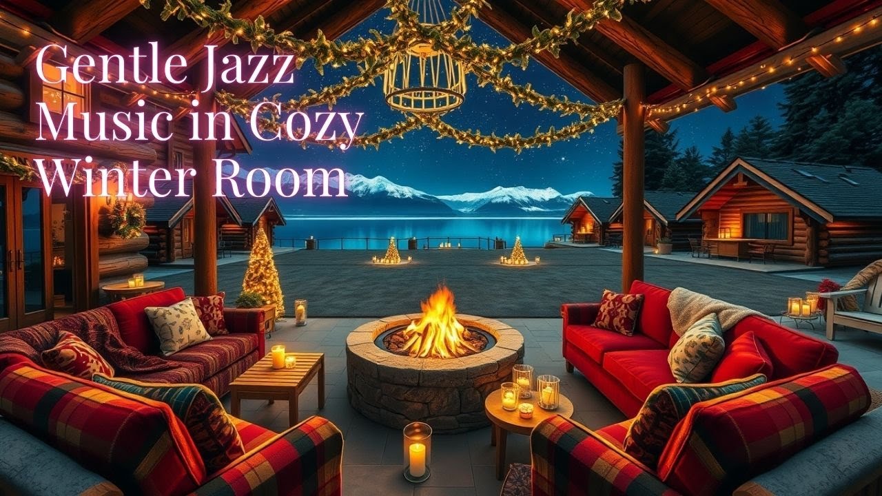 Gentle Jazz Music in Cozy Winter Room | Snowy Forest View for Relaxation