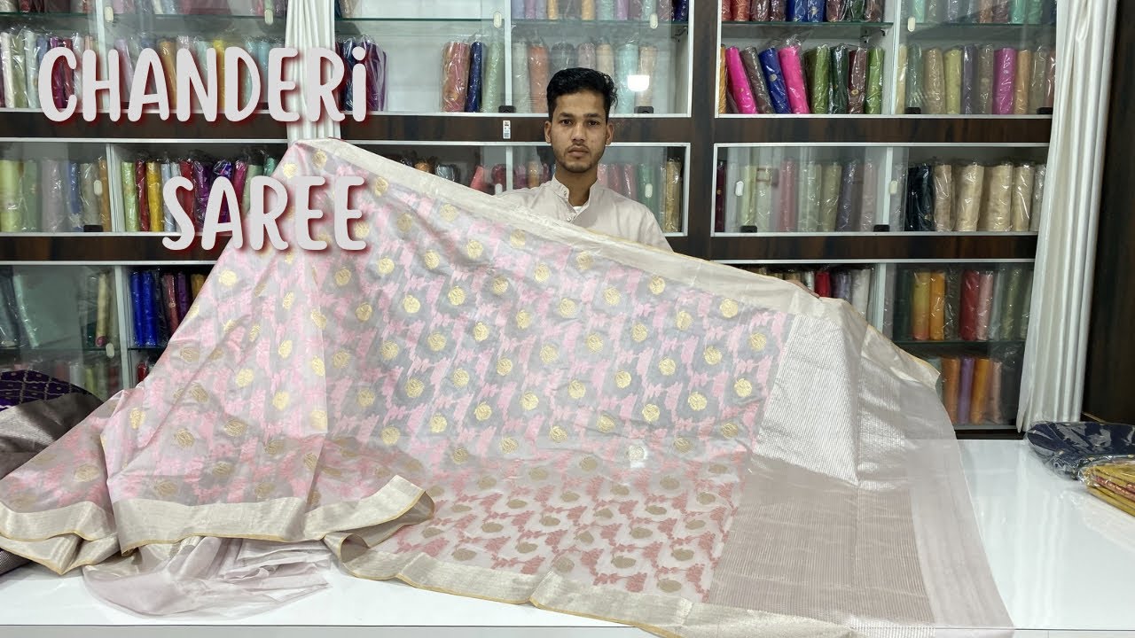 chanderi handloom saree pattu soft silk jaal work new stock wholesale price 