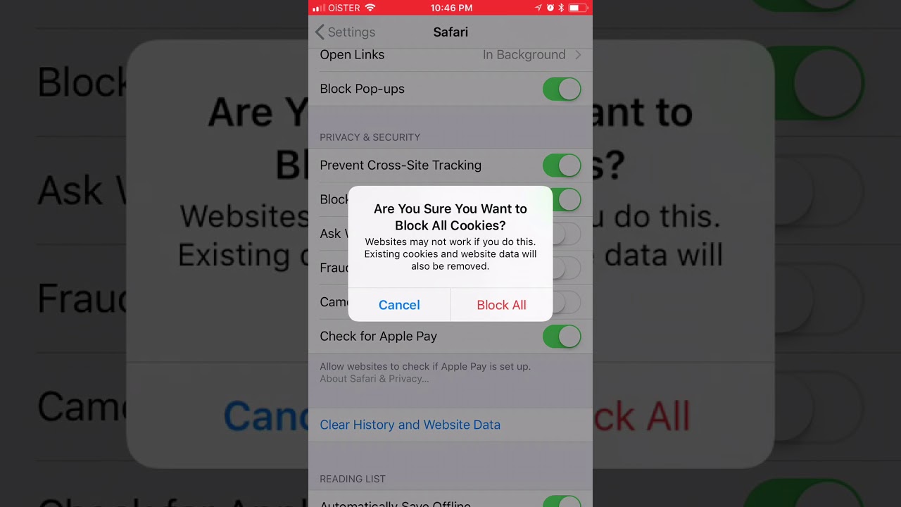 safari ios cookies blocked