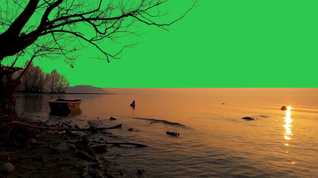 sunset with lake green screen video