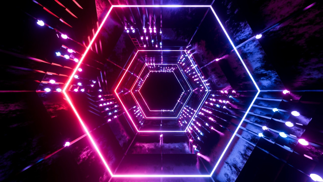 4K Abstract Hexagon Tunnel || Neon & Pink Blue Color Relaxing TV Background Video Screensaver