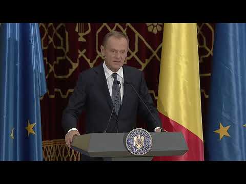 Discursul susținut în limba română de Donald Tusk. sursa: Consiliul European