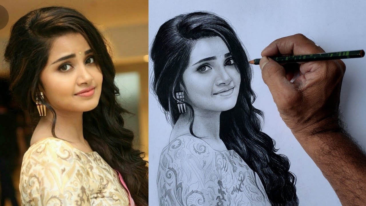 Anupama Parameswaran Pencil Portrait Drawing Tutorial Video in Tamil | Live Art Chennai