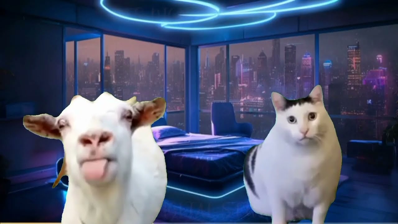 Goat Talking to Clueless Huh Cat Meme (720p) 