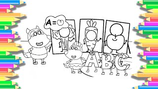 WOLFOO teaching LUCY her ABC's with fun coloring page | How to color