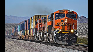 ENORMOUS 15,000 FT HIGH SPEED BNSF Intermodal Double Stack Freight Trains In The California Desert 1