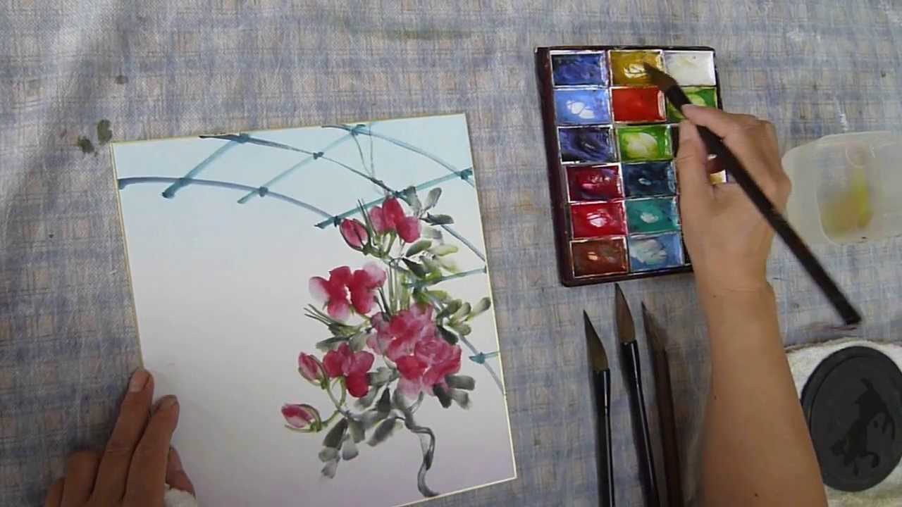 水墨画 Sumi E つるバラの描き方動画 Youtube