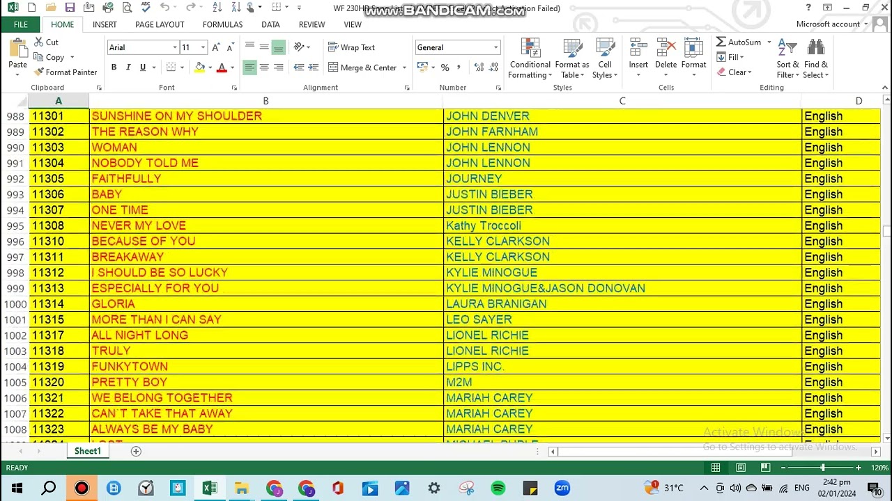 Viewing All Song NUMBER List In Excel YouTube Viewing All Song NUMBER List In Excel YouTube