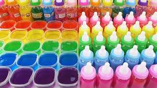 Satisfying Video How to make Rainbow Milk Bottle Slime Mixing All My Slime Smoothie Cutting ASMR