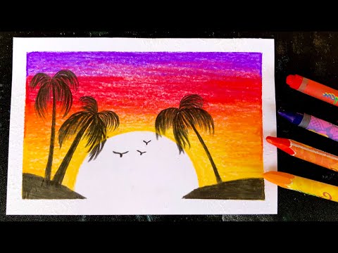 Cách vẽ tranh ĐỀ TÀI PHONG CẢNH bằng màu sáp | how to draw scenery with crayon