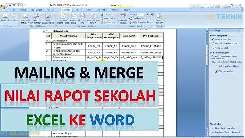 mailing merge menghubungkan nilai raport dari excel ke word