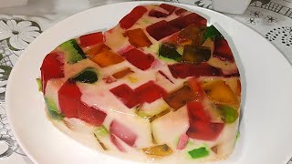 Broken Glass Jelly Pudding Recipe | Easy No Bake Dessert With Only Milk And Jelly | Dessert Recipe