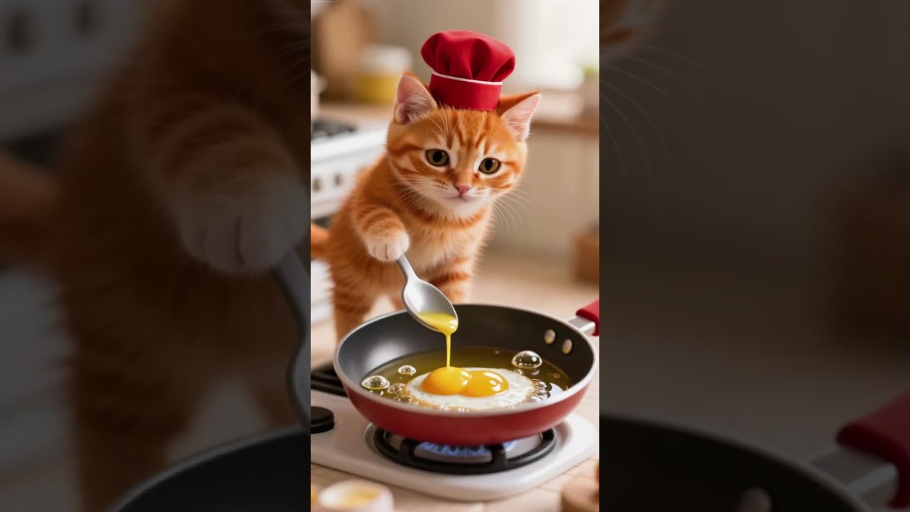 Orange Cat Cooking Tomato Fried Egg Orangecat Aicat Animals