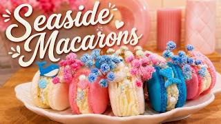 Seaside Macarons with White Chocolate Buttercream | Elegant Ocean-Themed Dessert 🐚🩷🤍💙 screenshot 4