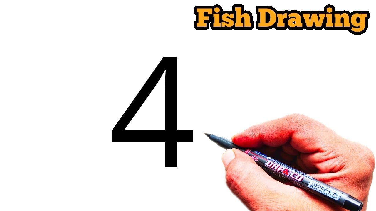 How to Draw Fish From Number 4 | Easy Fish Drawing | Number Drawing ...