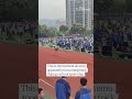 Moment emu joins school sports day